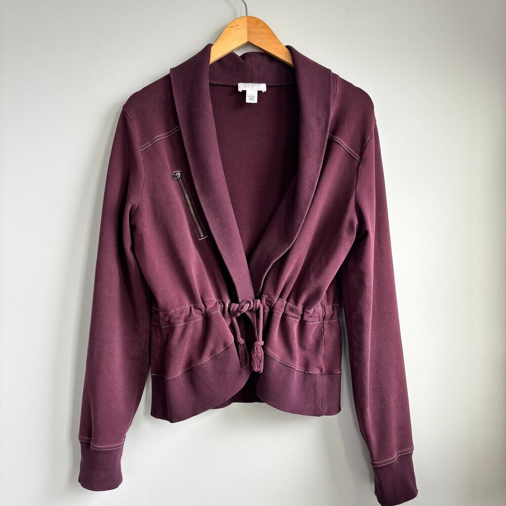 Ann Taylor Loft Cotton Blend Plum Jacket Drawstring Waist Toggle Closure Size L